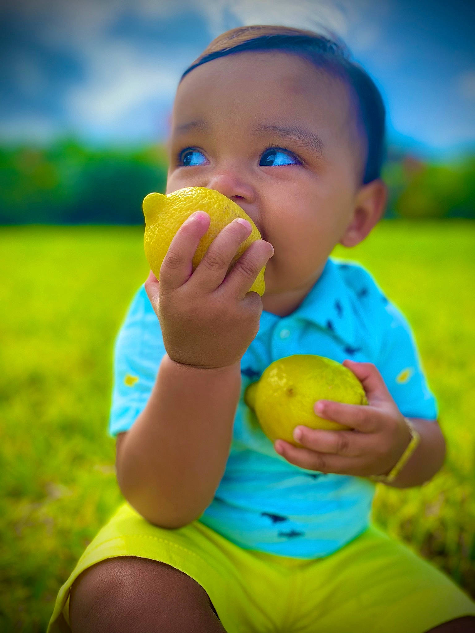 Carlo joined the competition — help win amazing prizes! ball, blue, cloud, eye, face, finger, fruit, gesture, green, happy, head, human_body, leaf, leisure, people_in_nature, person, plant, skin, sky, standing