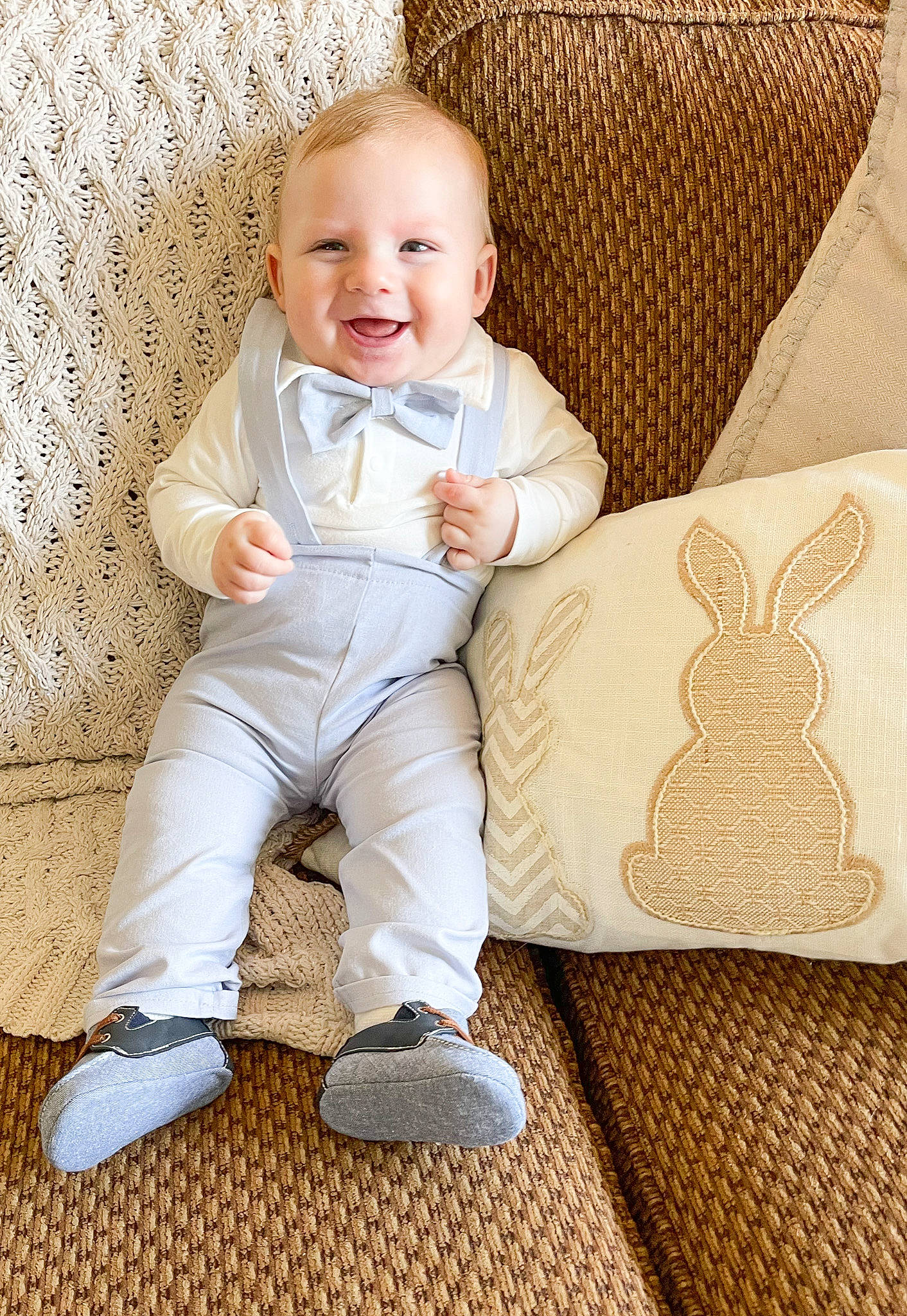 Cole joined the competition — help win amazing prizes! baby, baby_toddler_clothing, beige, cheek, comfort, eye, face, facial_expression, finger, floor, flooring, hairstyle, happy, head, joy, linens, person, skin, sleeve, smile