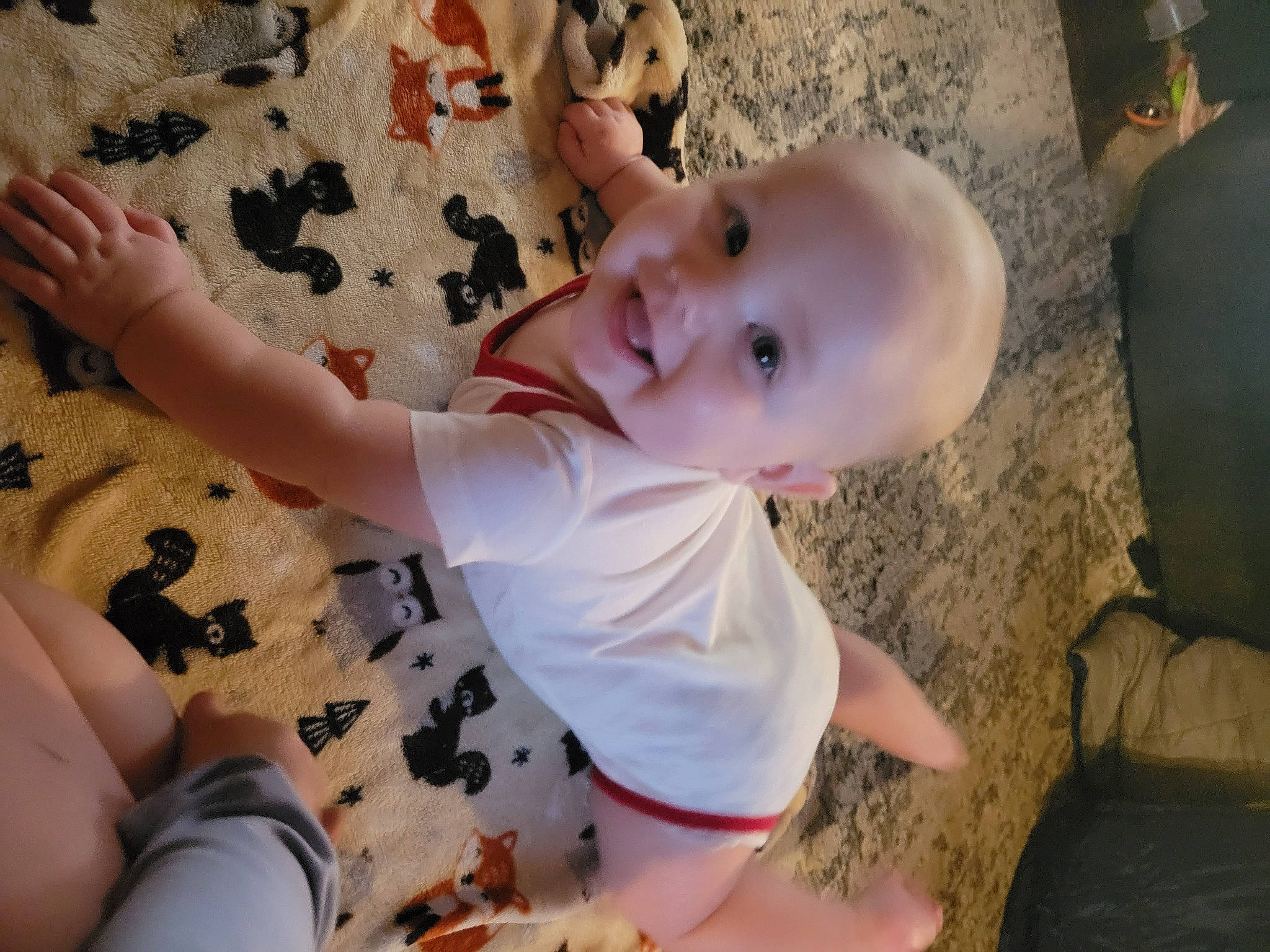 Archer joined the competition — help win amazing prizes! baby, baby_toddler_clothing, child, comfort, fawn, finger, flooring, foot, fun, grass, happy, human_body, joint, joy, leg, mouth, person, skin, smile, thumb