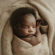 Kwabena is registered to the contest to win money with this photo: baby, sleeping, blanket, wrapped, cozy, soft, newborn, infant, cute, peaceful, portrait, child, knit, warm, resting, face, skin, curly_hair, toddler, closeup