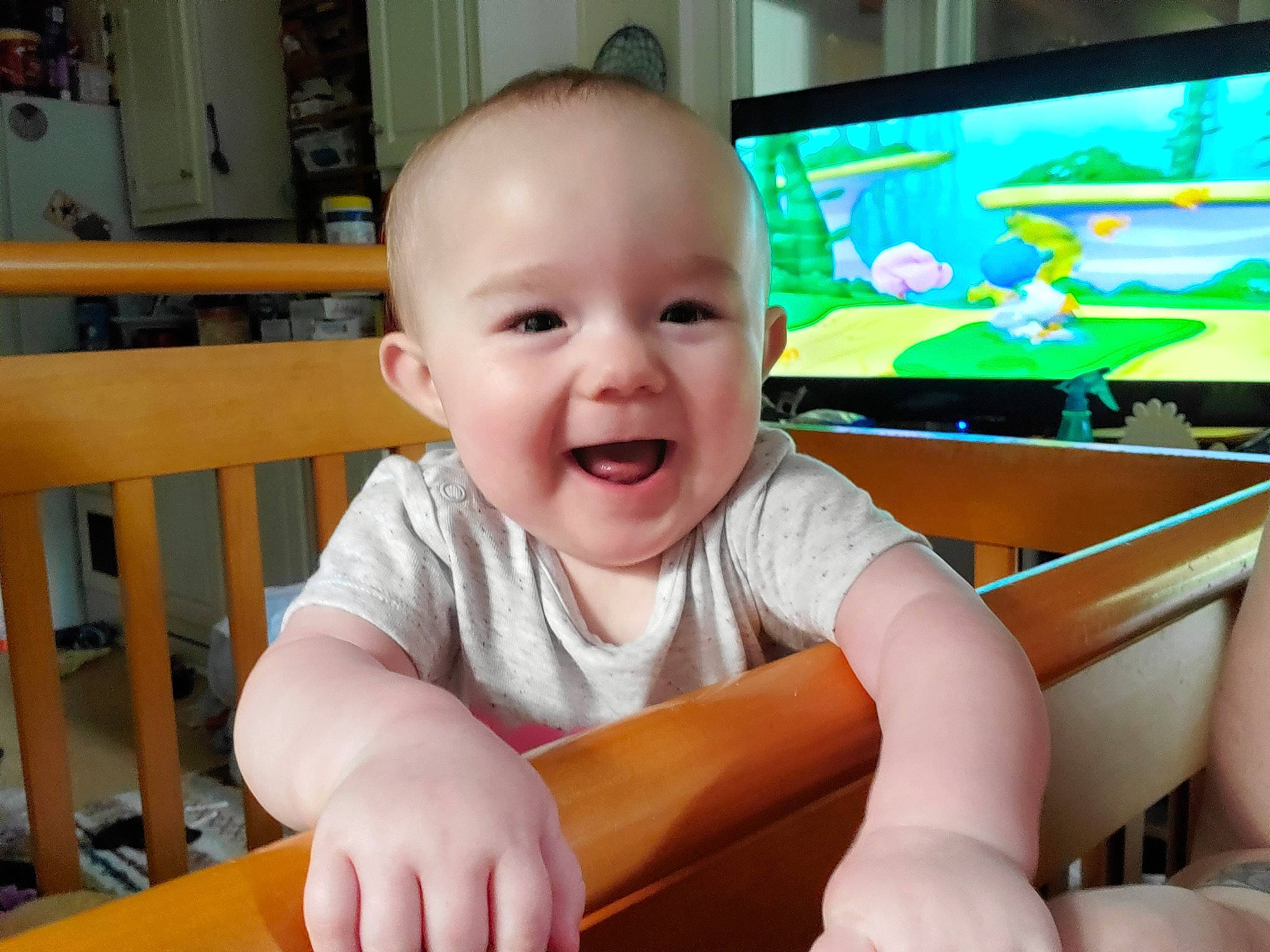 Acelyn joined the competition — help win amazing prizes! baby, cheek, child, face, facial_expression, finger, laugh, mouth, person, smile, toddler