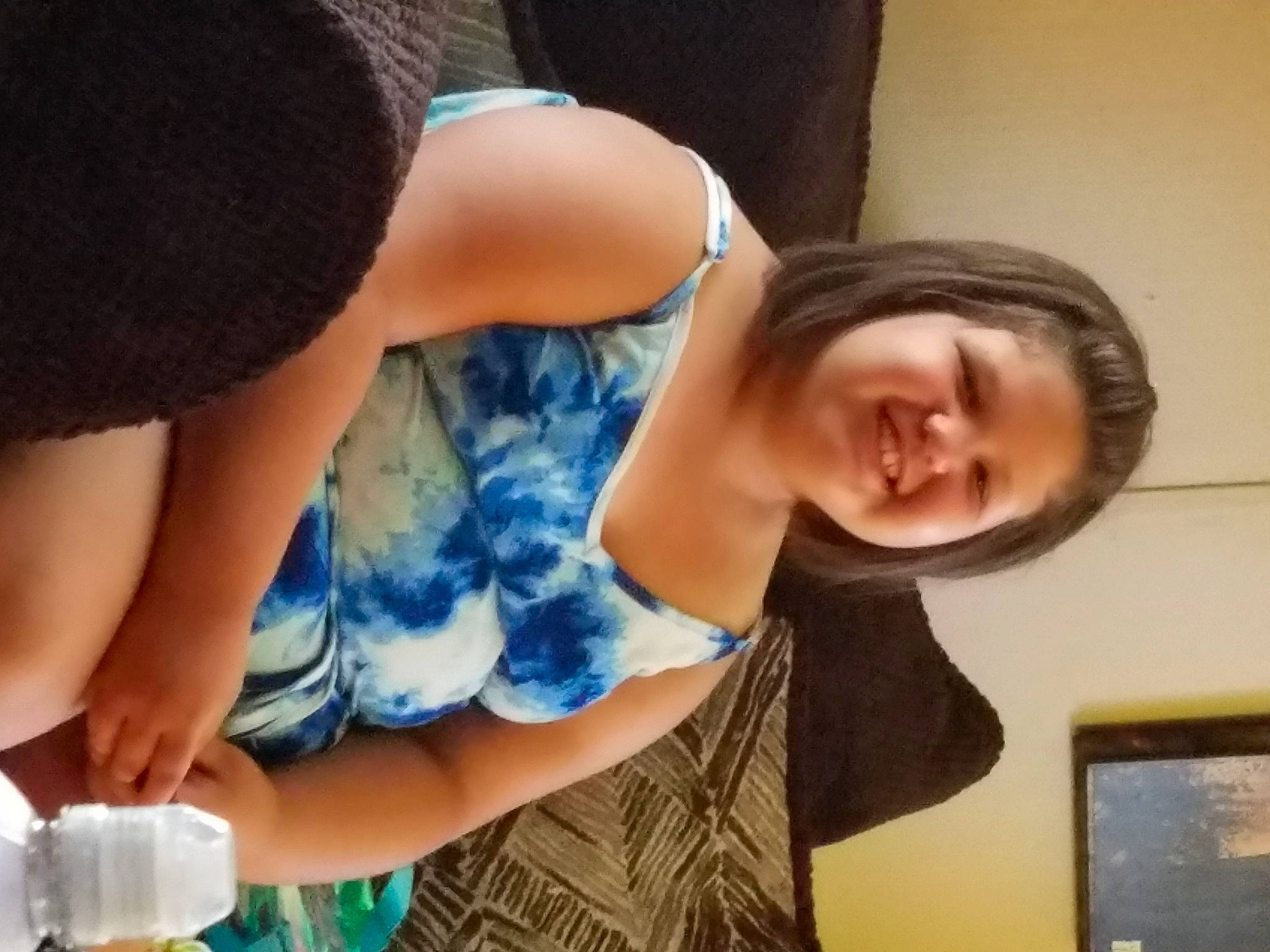 Aliona joined the competition — help win amazing prizes! arm, black_hair, cool, drinkware, ear, elbow, finger, fun, hair, happy, human_body, joint, joy, leisure, long_hair, mouth, person, smile, t_shirt, thigh