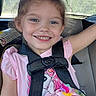 Delilah is registered to the contest to win money with this photo: blue_eyes, brown_hair, car, car_seat, child, colorful_dress, dress, flowers, girl, happy, headshot, indoor, passenger, pink_shirt, portrait, road_trip, seatbelt, smiling, tulle, vehicle