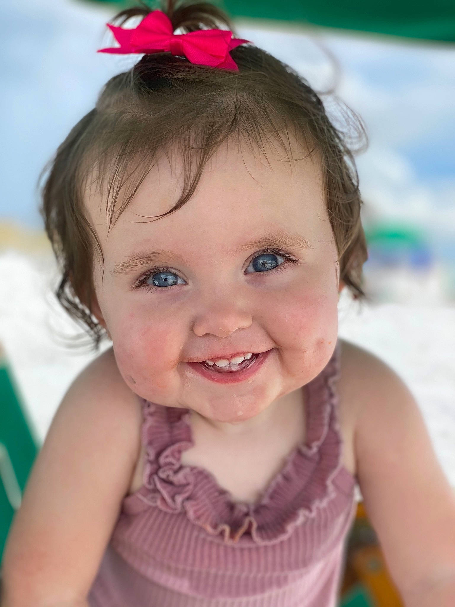 Tillie is registered to the contest to win money with this photo: baby, baby_toddler_clothing, beauty, cheek, child, dress, eyebrow, eyelash, fun, happy, iris, joy, leisure, lip, magenta, person, photograph, pink, product, skin