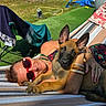Booba a rejoint le concours — aidez-le/la à gagner de superbes lots ! woman, dog, puppy, hammock, sunglasses, bracelet, outdoor, grass, towel, chair, sunlight, relaxing, striped, swimsuit, pet, animal, summer, resting, playing, happy