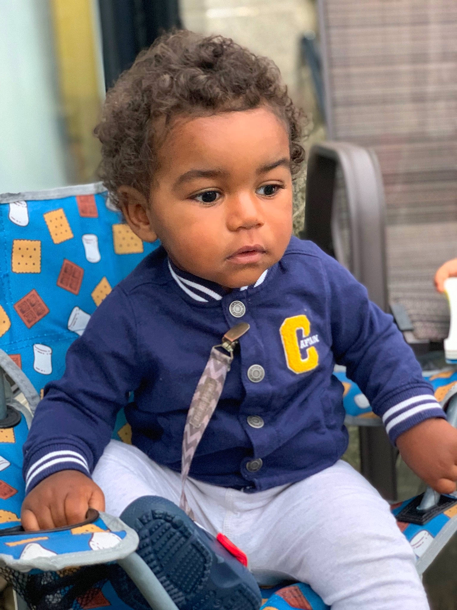 Dez joined the competition — help win amazing prizes! baby, baby_products, baby_toddler_clothing, cheek, child, curious, eye, lap, nose, person, play, sitting, sock, toddler