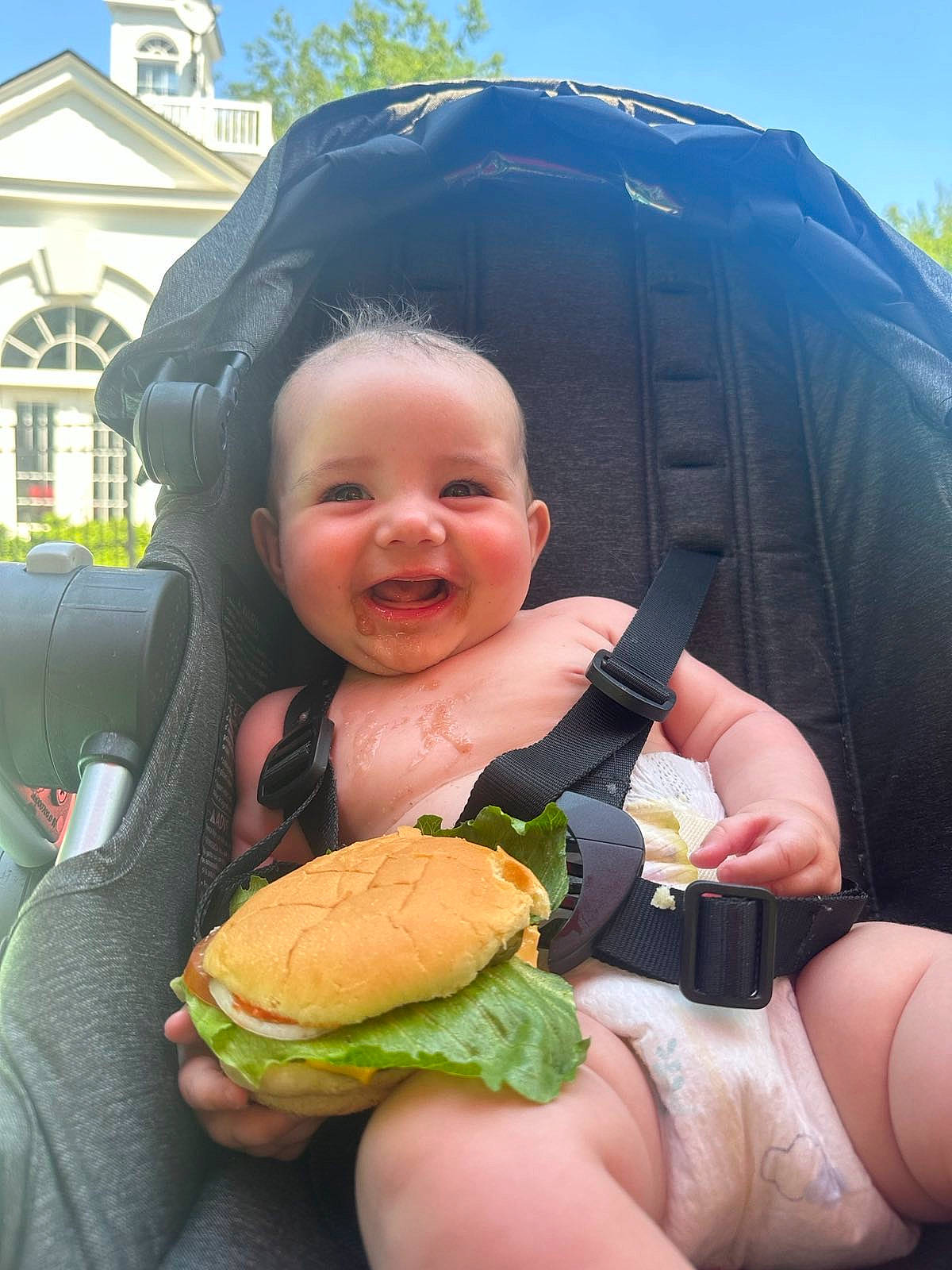 Danielle joined the competition — help win amazing prizes! baby, child, finger, fun, gesture, grass, hand, happy, joy, leisure, mouth, nail, person, personal_protective_equipment, skin, sky, smile, stuffed_toy, sunglasses, thumb