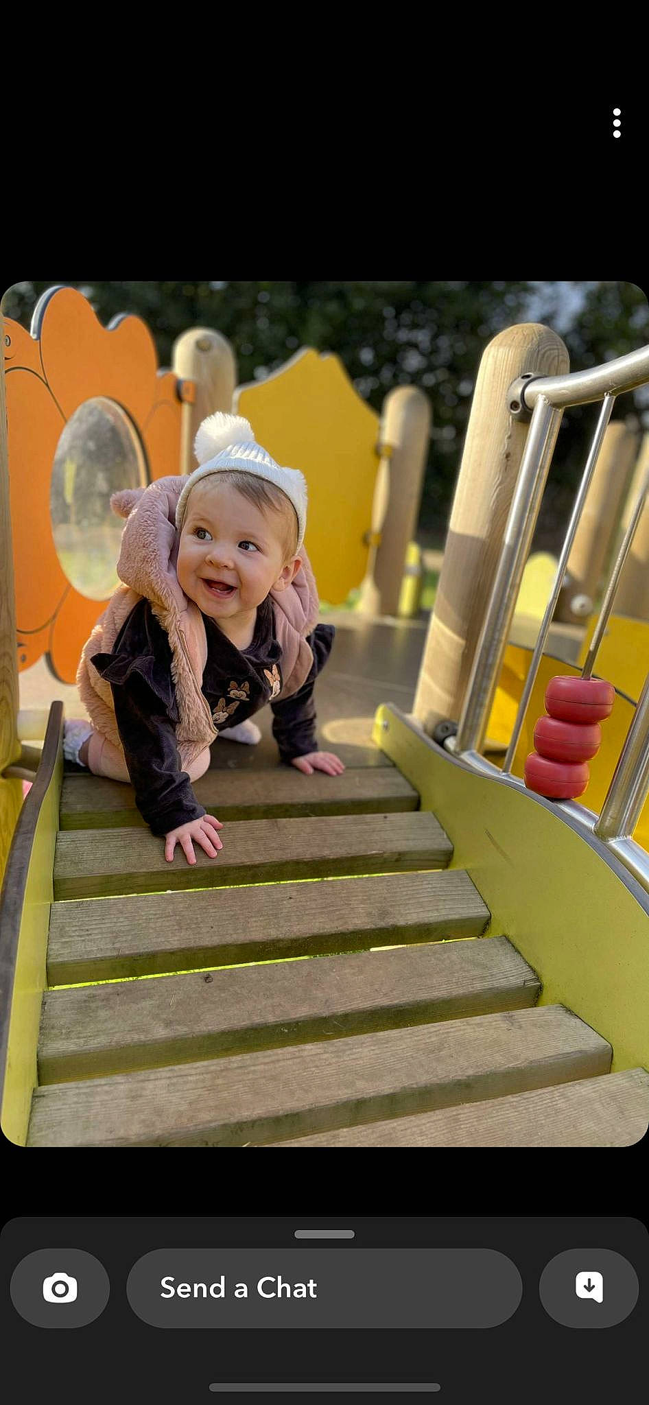 Gracie joined the competition — help win amazing prizes! baby, baby_toddler_clothing, child, chute, city, flash_photography, flooring, fun, happy, joy, leisure, outdoor_play_equipment, person, playground, playground_slide, recreation, sitting, smile, stairs, swing