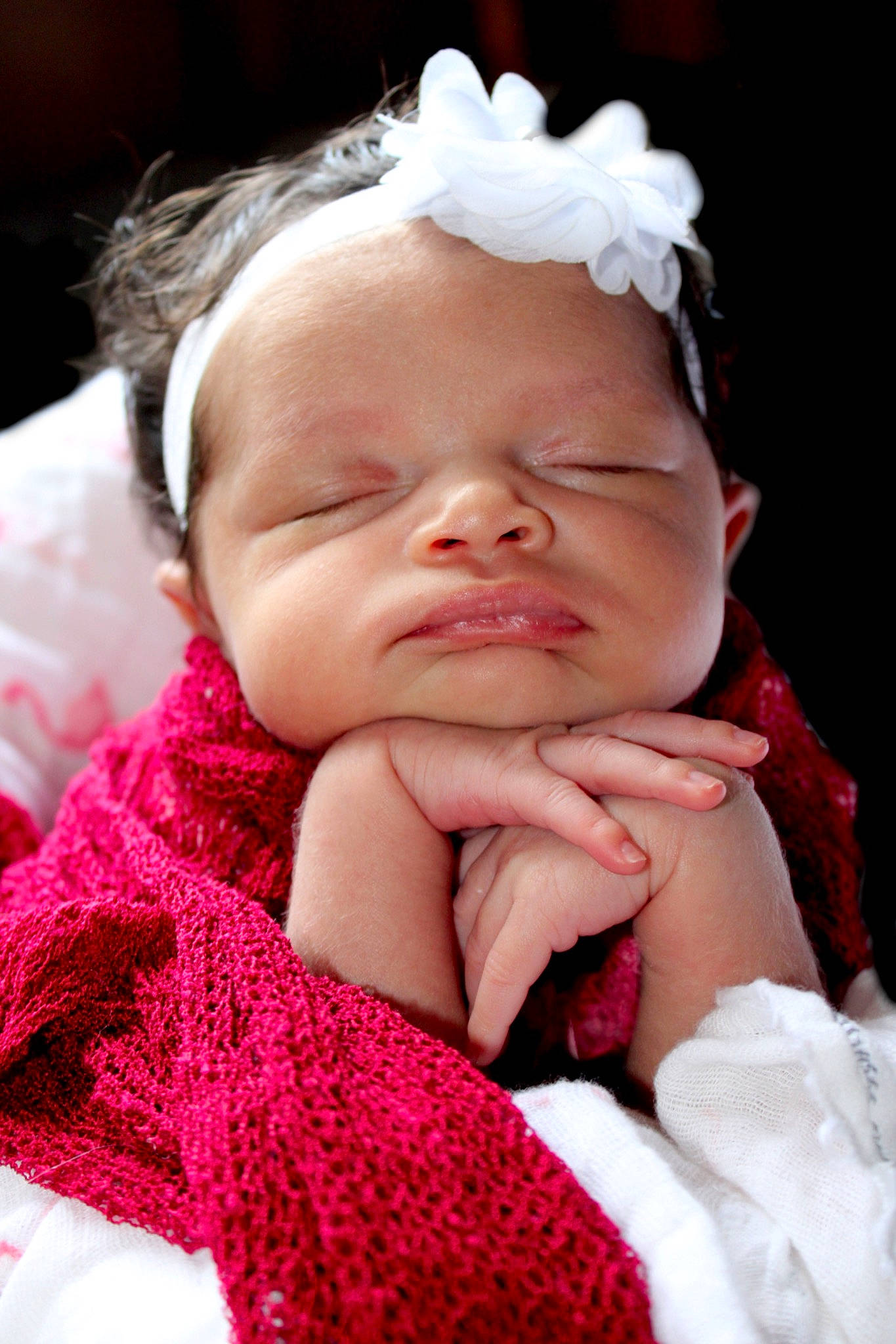 Novalee is registered to the contest to win money with this photo: baby, beauty, cheek, child, close_up, eye, face, hand, head, headgear, lip, mouth, nose, person, photograph, photography, pink, red, skin, smile