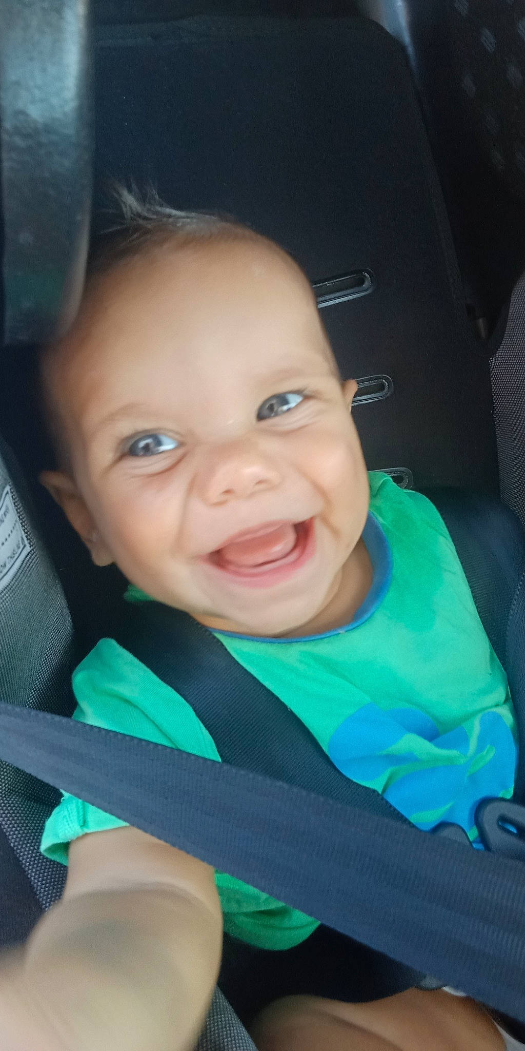 Jeremiah joined the competition — help win amazing prizes! baby, car_seat, cheek, child, chin, cool, eye, face, facial_expression, forehead, fun, head, joy, laugh, lip, mouth, nose, person, skin, smile