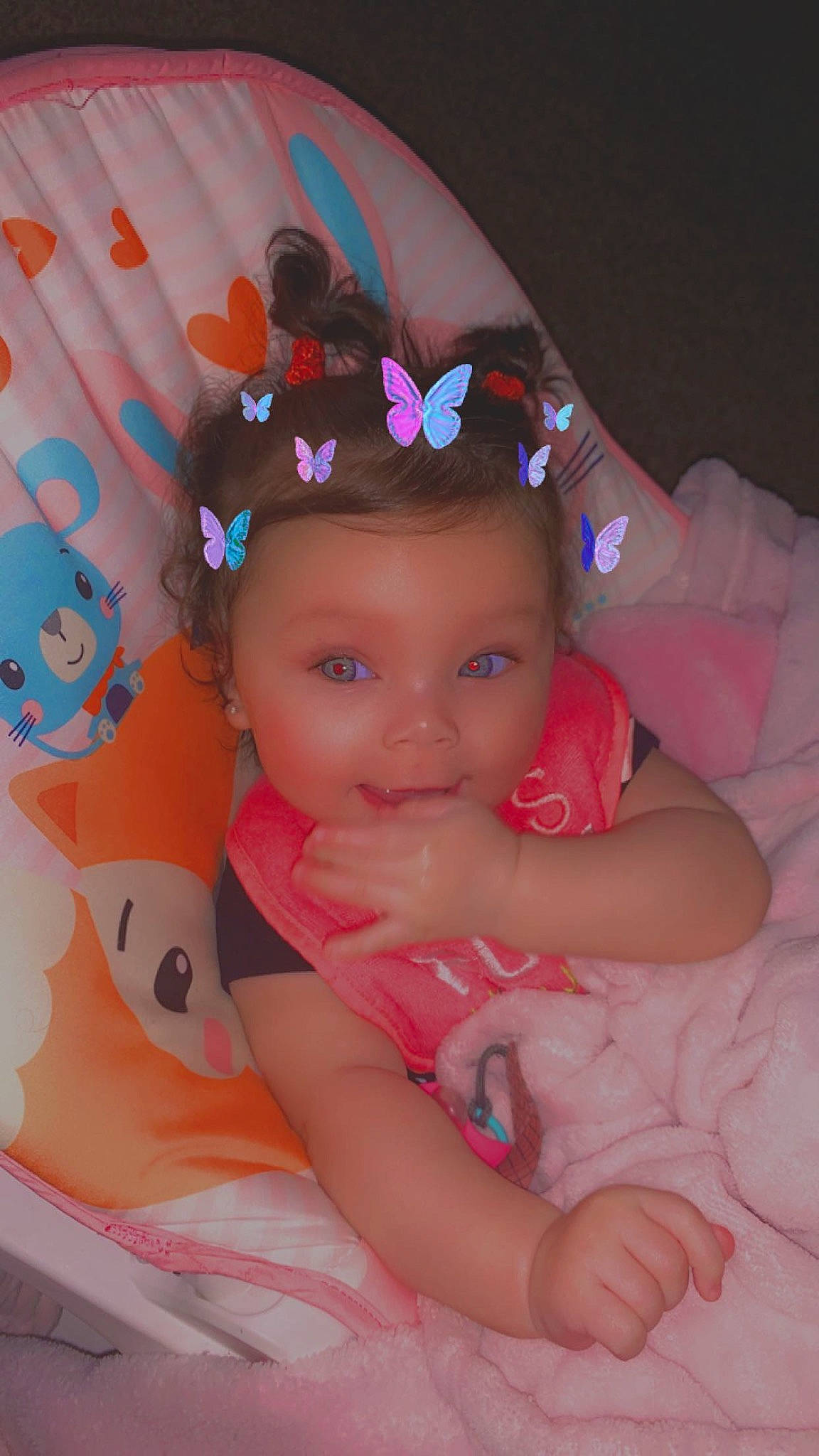 Taelynn is registered to the contest to win money with this photo: baby, baby_toddler_clothing, child, electric_blue, eyelash, fashion_accessory, flash_photography, fun, hair_accessory, happy, headband, headgear, headpiece, iris, jewellery, magenta, pattern, person, pink, purple