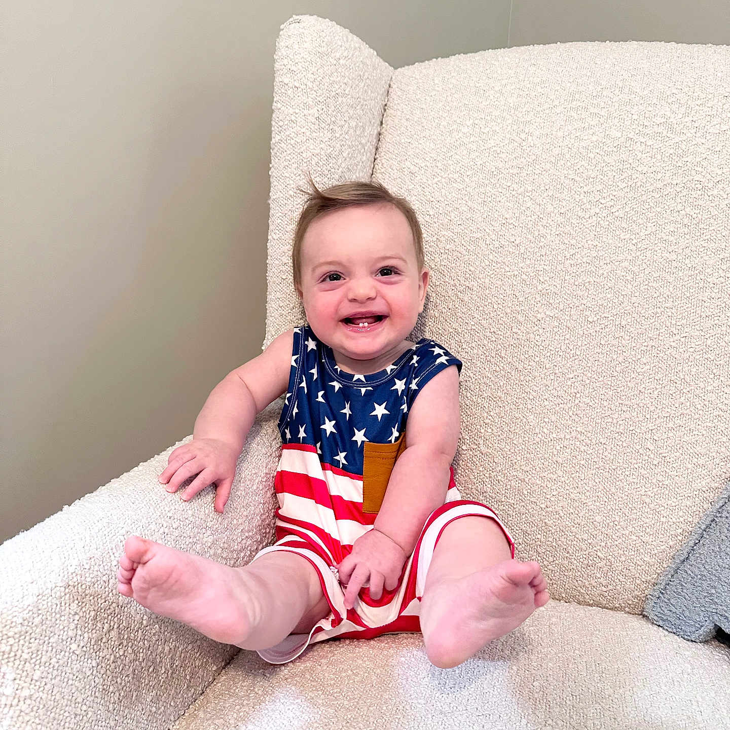 August joined the competition — help win amazing prizes! armchair, baby, babylaughing, bodypart, chair, clothing, couch, cushion, face, finger, furniture, hand, happy, head, homedecor, person, photography, portrait, sitting, smile