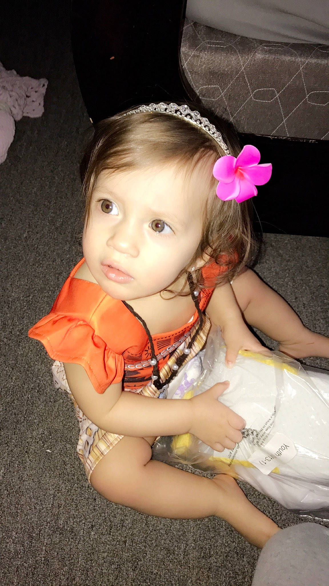 Giselle joined the competition — help win amazing prizes! baby, child, costume, ear, fashion_accessory, hair_accessory, headband, headgear, headpiece, person, skin, smile, toddler