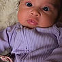 Londyn Serena joined the competition — help win amazing prizes! baby, infant, face, eyes, clothing, purple_outfit, blanket, close_up, skin, expression, lip_gloss, cute, child, soft_texture, head, portrait, young, indoors, person, newborn