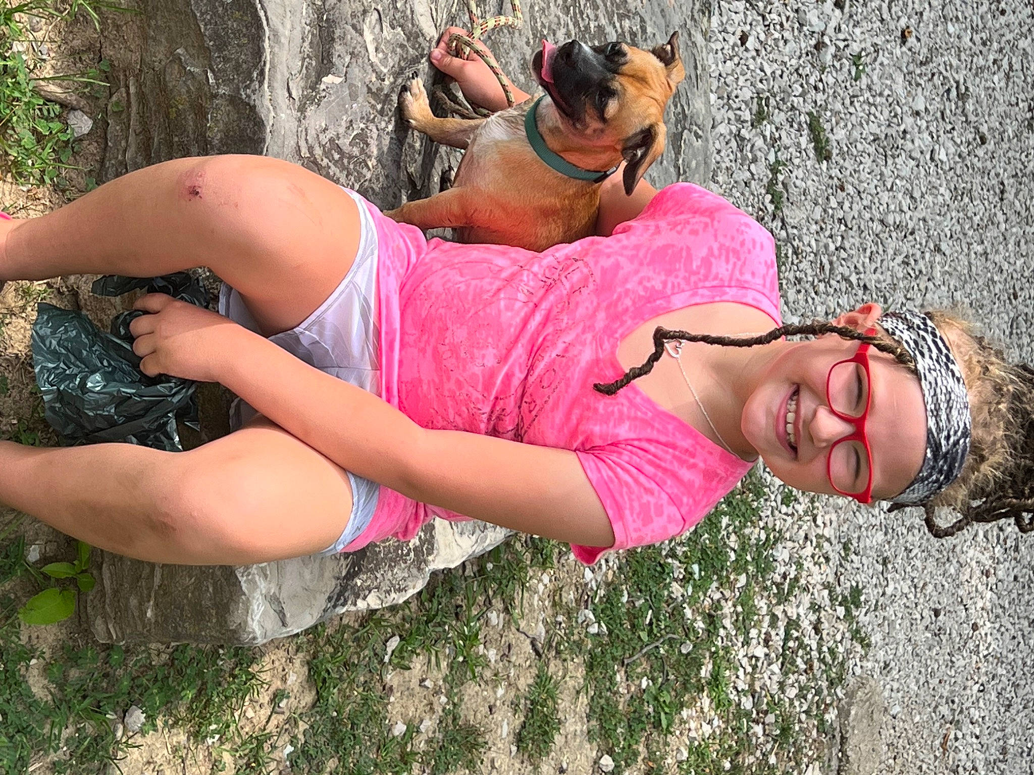 Adalynn joined the competition — help win amazing prizes! arm, cool, dog, eyewear, fawn, fun, glasses, grass, happy, hat, headwear, joy, leg, leisure, muscle, people_in_nature, person, smile, summer, sunglasses