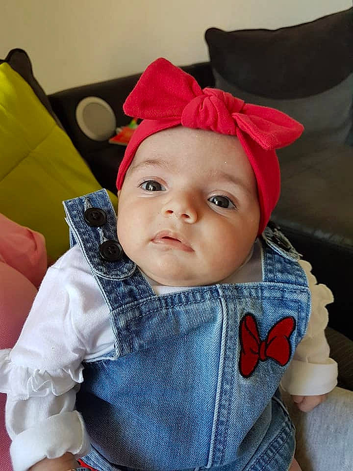 Alisha joined the competition — help win amazing prizes! bonnet, cheek, child, ear, eye, girl, hair_accessory, hat, headgear, infant, person, product, red, skin, smile, textile, toddler