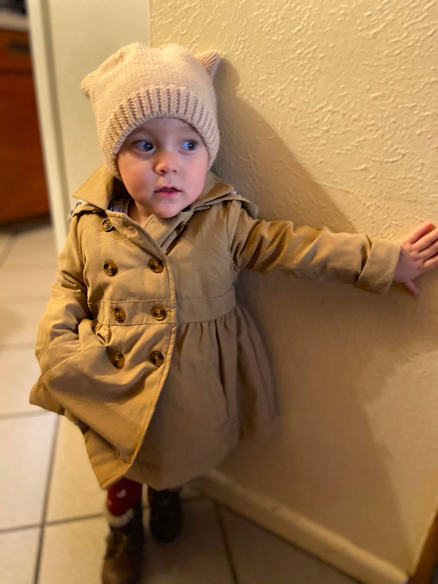 Sol joined the competition — help win amazing prizes! baby, baby_toddler_clothing, beanie, cap, cheek, child, comfort, eye, fashion_accessory, flooring, fur, headgear, headwear, jacket, knit_cap, person, sandal, sitting, sleeve, toddler