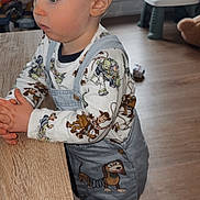 Tommy a rejoint le concours — aidez-le/la à gagner de superbes lots ! child, clothing, curious, floor, focused, footwear, indoor, long_sleeve, overalls, person, playroom, soft_light, standing, table, toddler, toy, toy_story, window, wooden_floor, young_child