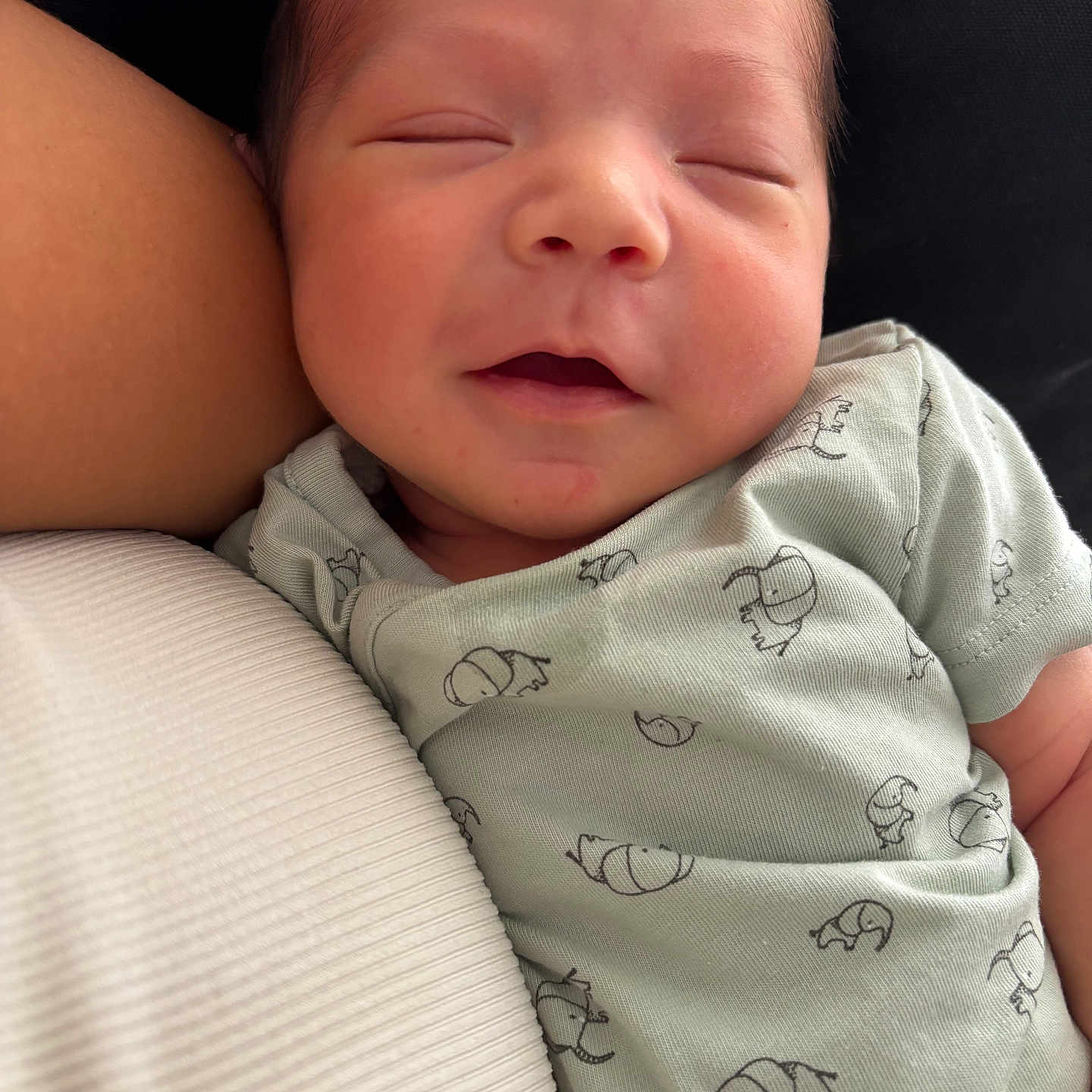 Nino a rejoint le concours — aidez-le/la à gagner de superbes lots ! adorable, baby, child, closeup, cozy, cute, elephant_pattern, face, human, infant, newborn, onesie, peaceful, person, portrait, resting, skin, sleeping, soft_lighting, toddler