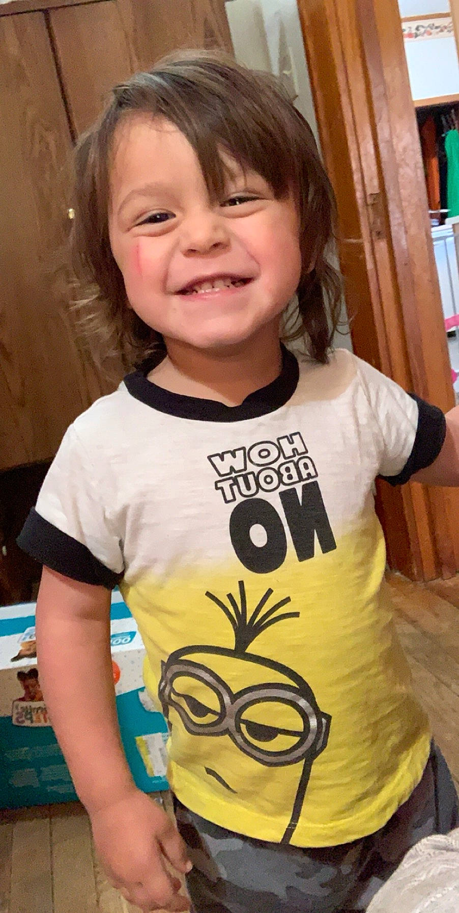 Rebel joined the competition — help win amazing prizes! arm, cheek, child, cool, face, facial_expression, happy, head, joy, neck, person, play, shoulder, sleeve, smile, t_shirt, toddler, top, yellow