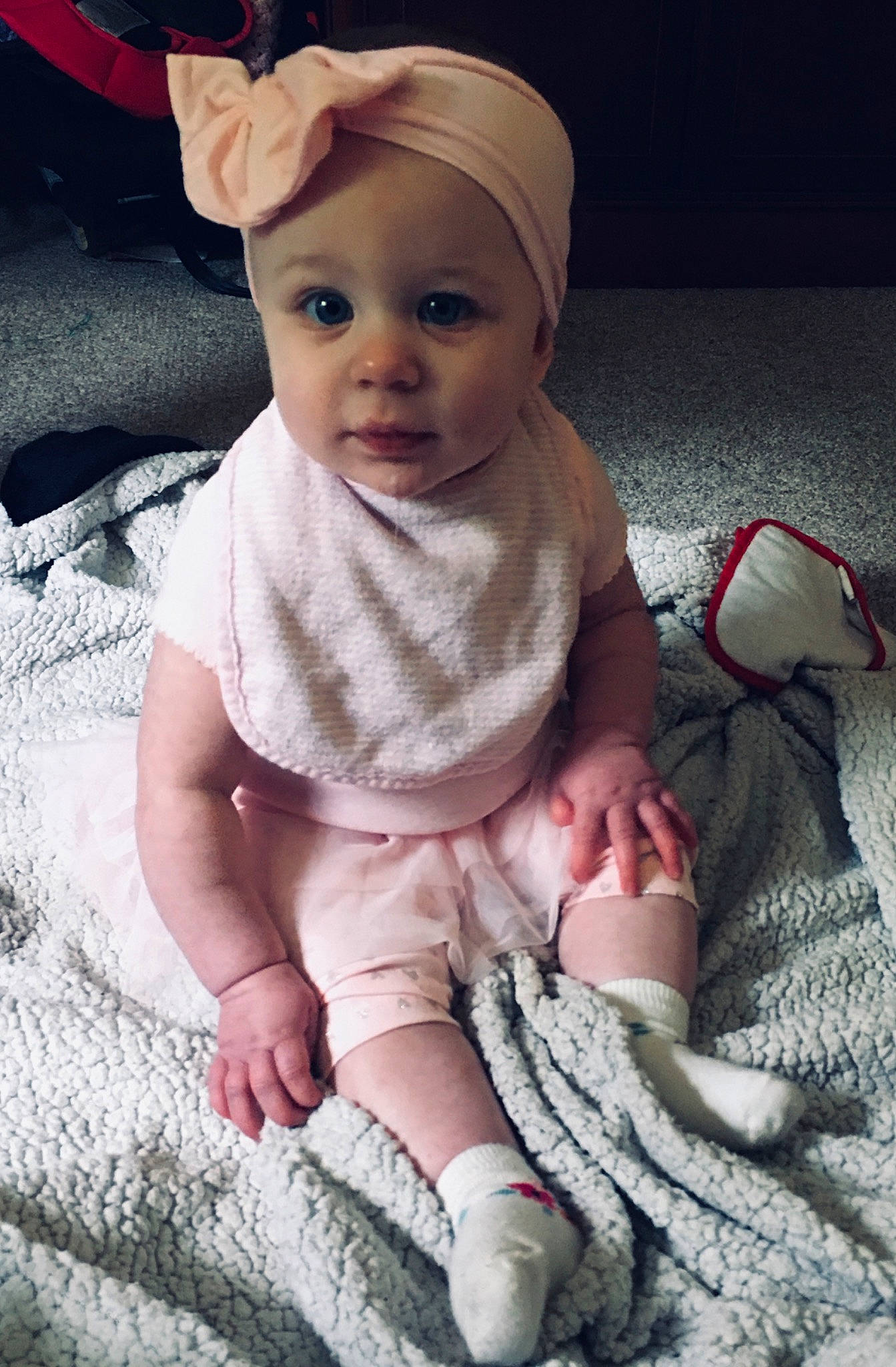 Maelynn joined the competition — help win amazing prizes! baby, bonnet, cheek, child, eye, face, hand, head, headgear, headwear, nose, person, pink, skin, smile, toddler