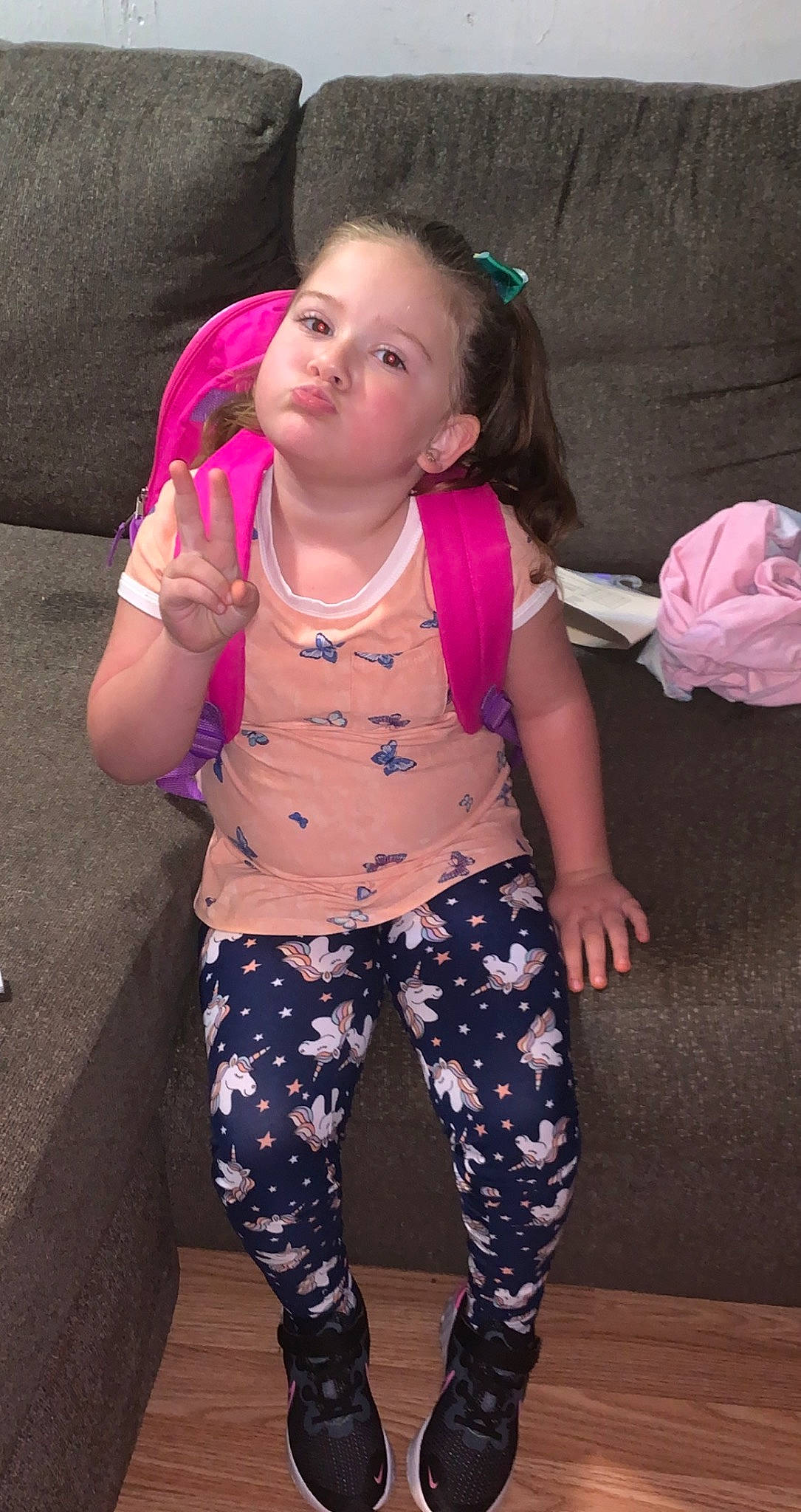 Haley joined the competition — help win amazing prizes! abdomen, belt, chest, child, costume, fashion_design, fun, human_leg, joint, knee, leggings, magenta, pattern, person, pink, purple, sleeve, thigh, toddler, trunk