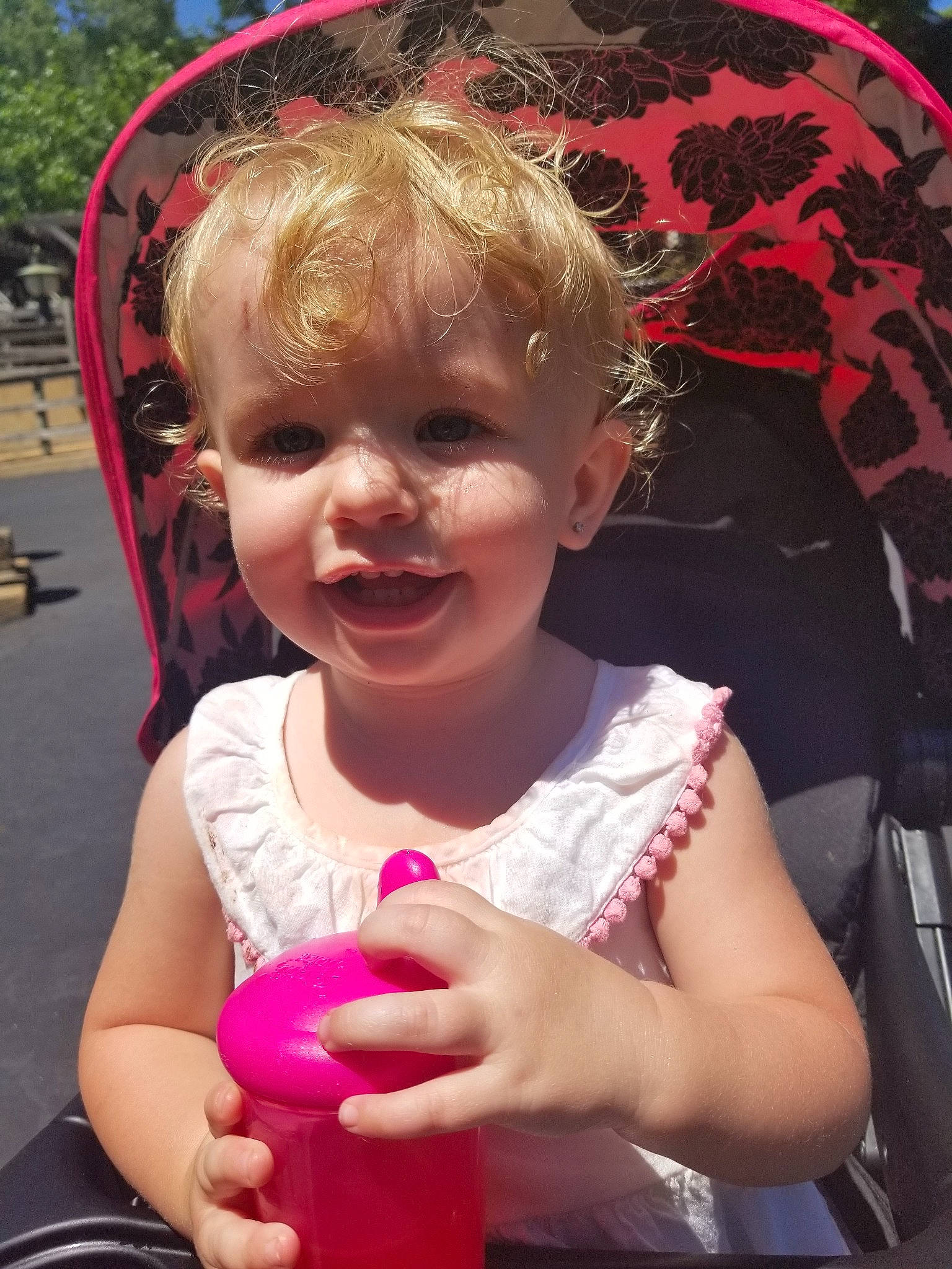 Bailey is registered to the contest to win money with this photo: child, facial_expression, fun, happy, laugh, lip, magenta, mouth, person, pink, play, smile, toddler, tooth