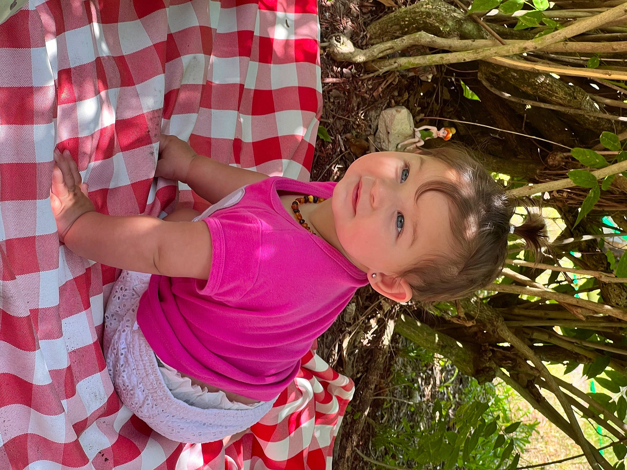 Luna Bella joined the competition — help win amazing prizes! child, event, fun, grass, happy, leisure, magenta, pattern, people_in_nature, person, pink, plaid, plant, t_shirt, tree, trunk