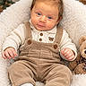 Jalmer joined the competition — help win amazing prizes! baby, infant, child, portrait, sitting, indoors, smiling, face, eyes, hair, corduroy, overalls, sweater, shoes, socks, teddy_bear, blanket, chair, nursery, cozy