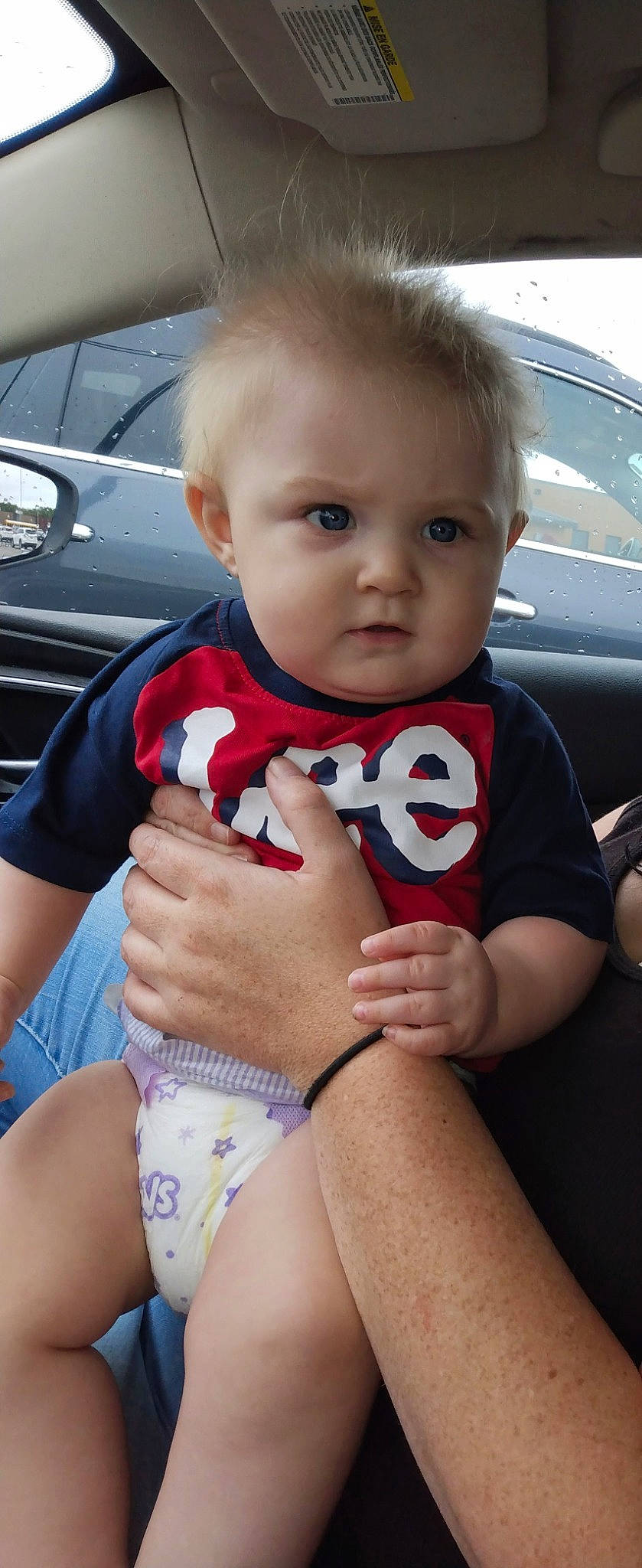 Allen is registered to the contest to win money with this photo: auto_part, automotive_exterior, baby, baby_toddler_clothing, chair, finger, happy, human_leg, knee, lip, motor_vehicle, mouth, nail, person, plant, product, skin, thigh, thumb, toddler