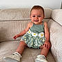 Rose participe au concours pour gagner de l'argent avec cette photo : baby, child, girl, smile, couch, indoor, clothing, dress, shoes, socks, happy, person, portrait, seated, furniture, cute, daisy, green, white, skin