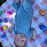 Kayson is registered to the contest to win money with this photo: baby, infant, blue_outfit, blanket, checkered, pink, white, easter_eggs, colorful, plastic, outdoor, grass, sleeping, peaceful, cute, small_hands, soft_texture, relaxing, lying_down, child
