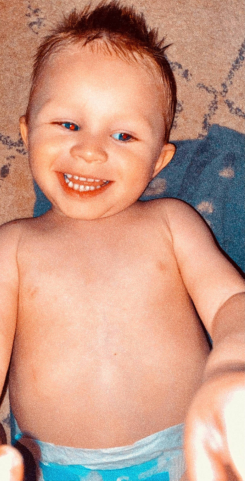 Abel is registered to the contest to win money with this photo: abdomen, arm, baby, barechested, cheek, chest, eye, eyelash, face, forehead, happy, human_body, joy, lip, neck, nose, person, skin, smile, stomach