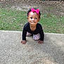 Zaymya joined the competition — help win amazing prizes! baby, black_shirt, casual_clothing, child, concrete, crawling, curious, cute, grass, headband, nature, outdoor, patterned_pants, person, pink_bow, playful, small_hands, smiling, toddler, young_child