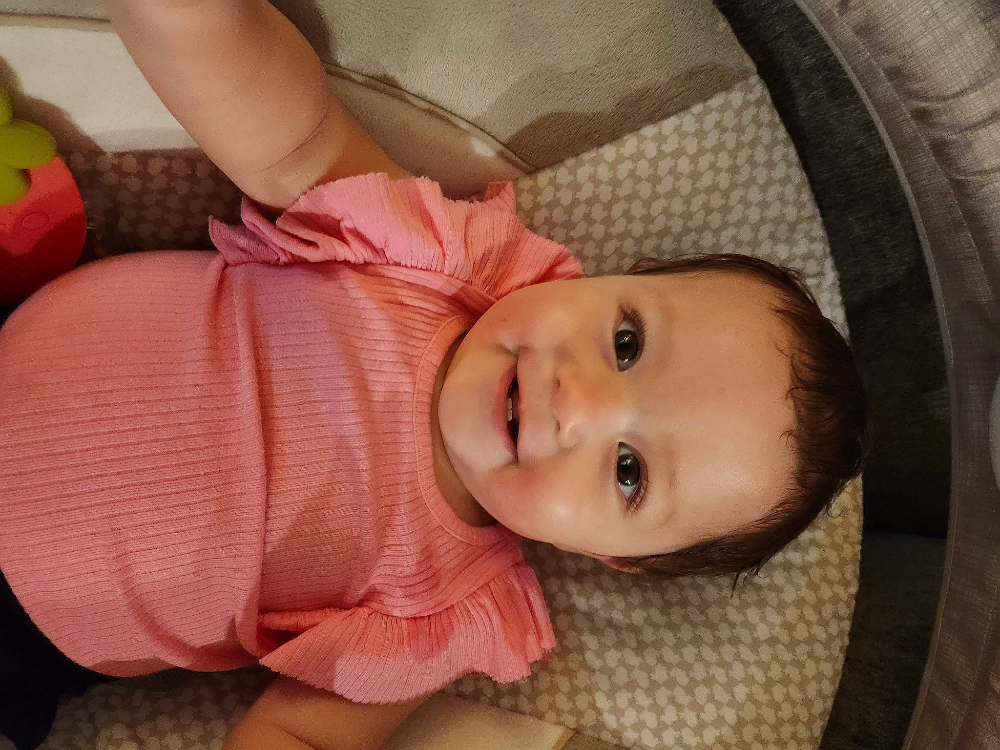 Frankie is registered to the contest to win money with this photo: baby, baby_toddler_clothing, cheek, child, chin, comfort, eye, eyebrow, eyelash, facial_expression, happy, iris, joy, lip, mouth, nose, person, product, skin, smile