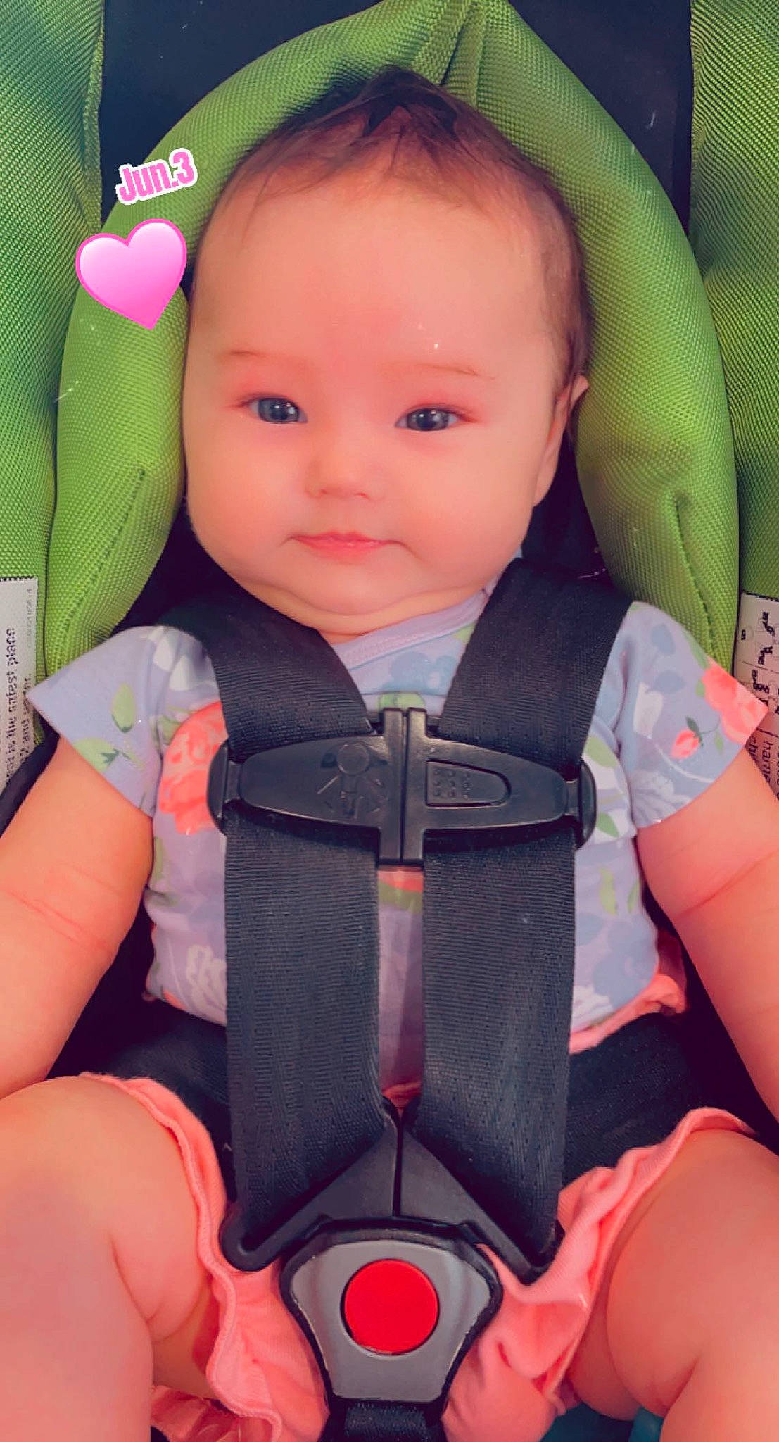 Kaelani joined the competition — help win amazing prizes! arm, baby, baby_carriage, baby_toddler_clothing, car_seat, cheek, child, chin, comfort, cool, facial_expression, finger, iris, nose, organ, person, pink, seat_belt, skin, sleeve