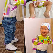 Arian Ovalle joined the competition — help win amazing prizes! child, toddler, indoor, collage, buzz_lightyear, costume, cap, jeans, sneakers, carpet, playful, curious, smiling, standing, sitting, bed, furniture, clothing, person, portrait