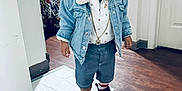 Arian Ovalle joined the competition — help win amazing prizes! toddler, child, denim_jacket, shorts, sneakers, indoor, floor, wooden_floor, adult, people, window, door, jewelry, socks, casual, home, living_room, person, fashion, portrait