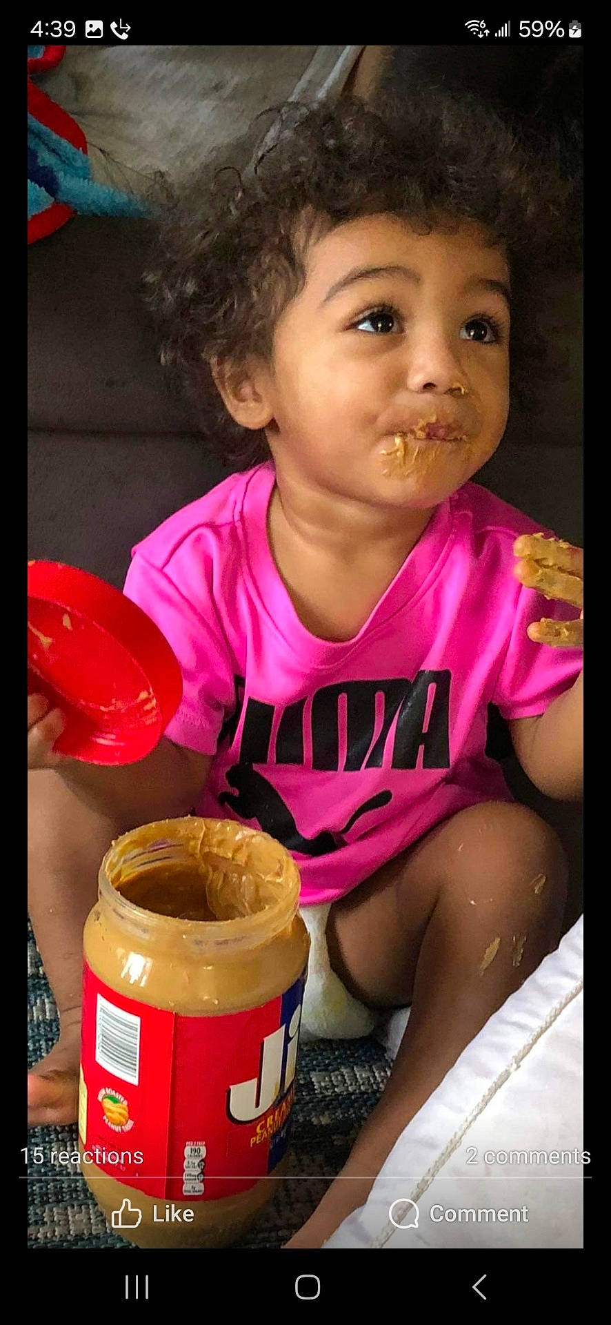 Zayla joined the competition — help win amazing prizes! bodypart, can, child, cream, cutlery, dessert, face, female, finger, food, girl, hand, head, icecream, jar, peanutbutter, person, photography, portrait, tin