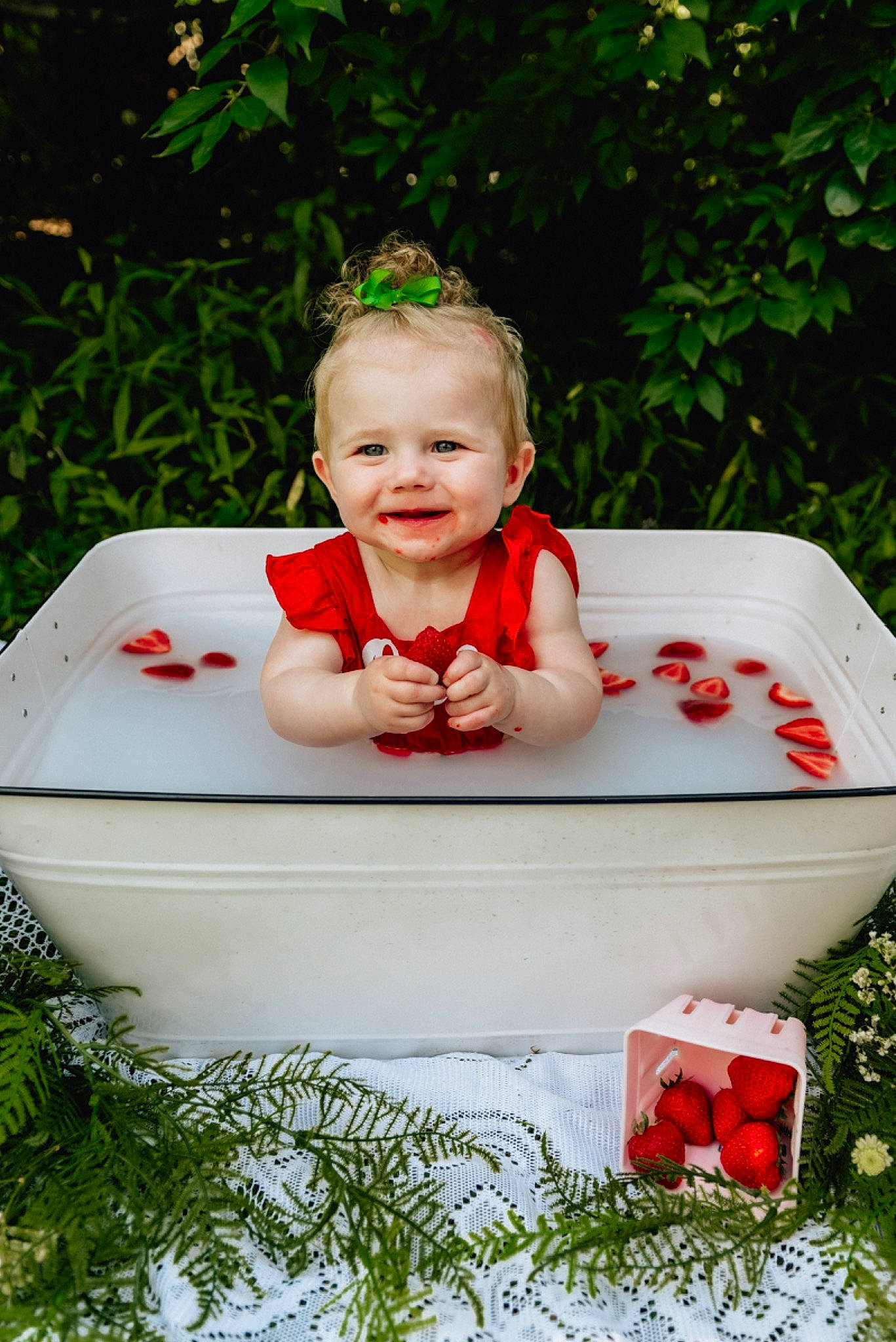 Everleigh joined the competition — help win amazing prizes! baby, baby_bathing, baby_laughing, baby_products, baby_toddler_clothing, bathing, bathtub, child, fun, grass, happy, joy, leisure, people_in_nature, person, plant, recreation, rectangle, sitting, smile