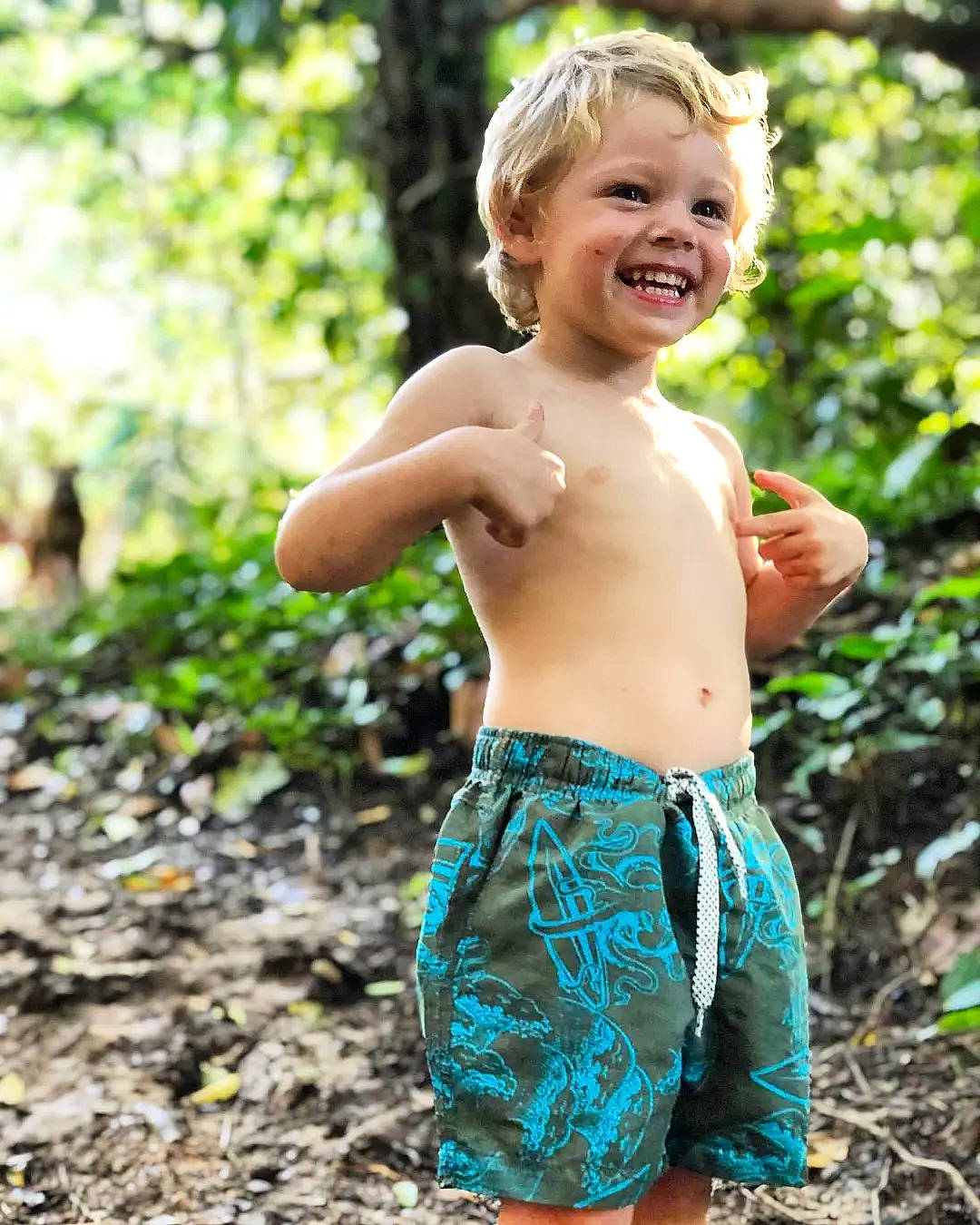 Eric joined the competition — help win amazing prizes! abdomen, barechested, chest, child, electric_blue, face, fun, grass, happy, joy, leisure, people_in_nature, person, plant, shorts, smile, t_shirt, toddler, tree, trunk
