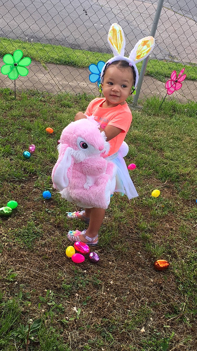 Kaelani joined the competition — help win amazing prizes! child, costume, easter, easter_bunny, easter_egg, grass, holiday, person, play, toddler