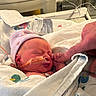 newborn, baby, hospital, blanket, hat, finger, hand, medical_tube, incubator, sleeping, infant, cute, patient, healthcare, person, bed, tender, love, care, newborn_baby