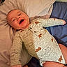 Billy G joined the competition — help win amazing prizes! baby, infant, child, laughing, smiling, portrait, lying_down, pillow, bed, bedroom, onesie, animal_print, clothing, happy, face, arms, legs, cozy, indoor, photography