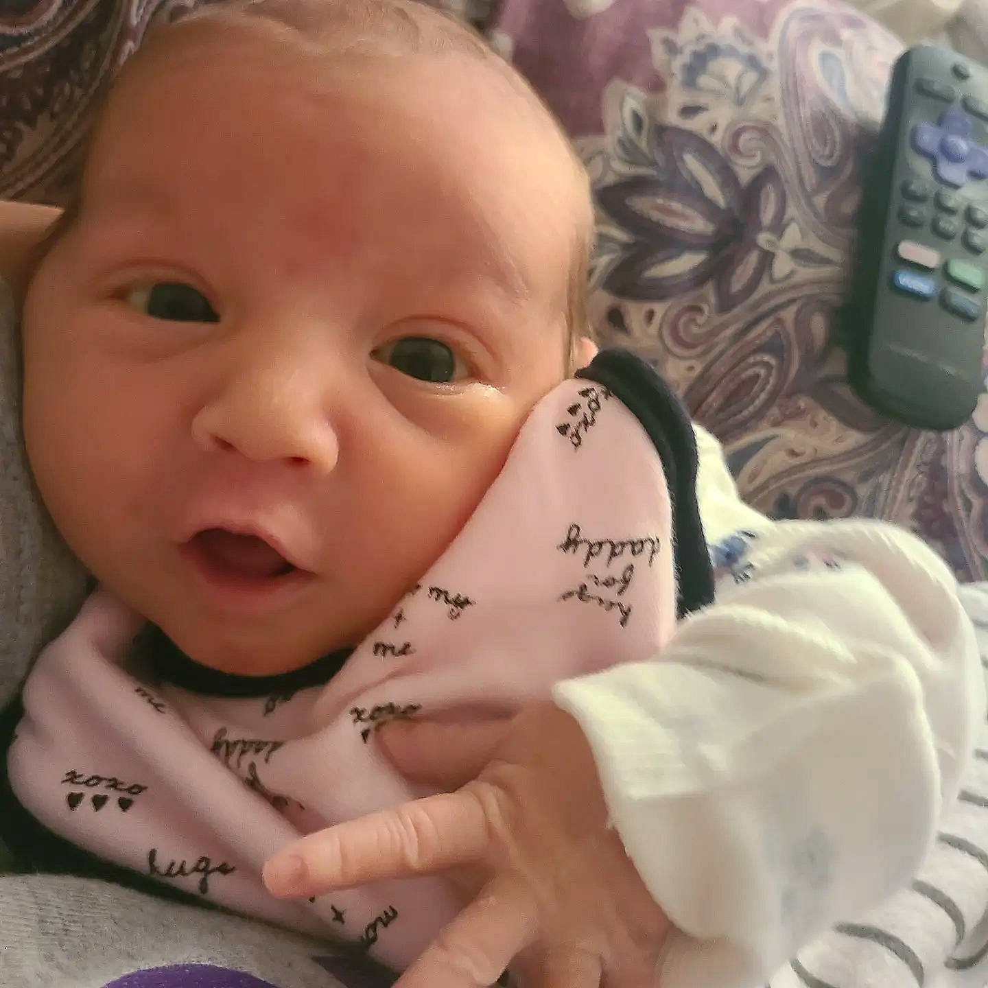 Braylee joined the competition — help win amazing prizes! baby, baby_toddler_clothing, cheek, chin, communication_device, eye, eyebrow, eyelash, finger, gesture, happy, iris, lip, mammal, mouth, nose, person, portable_communications_device, skin, sleeve