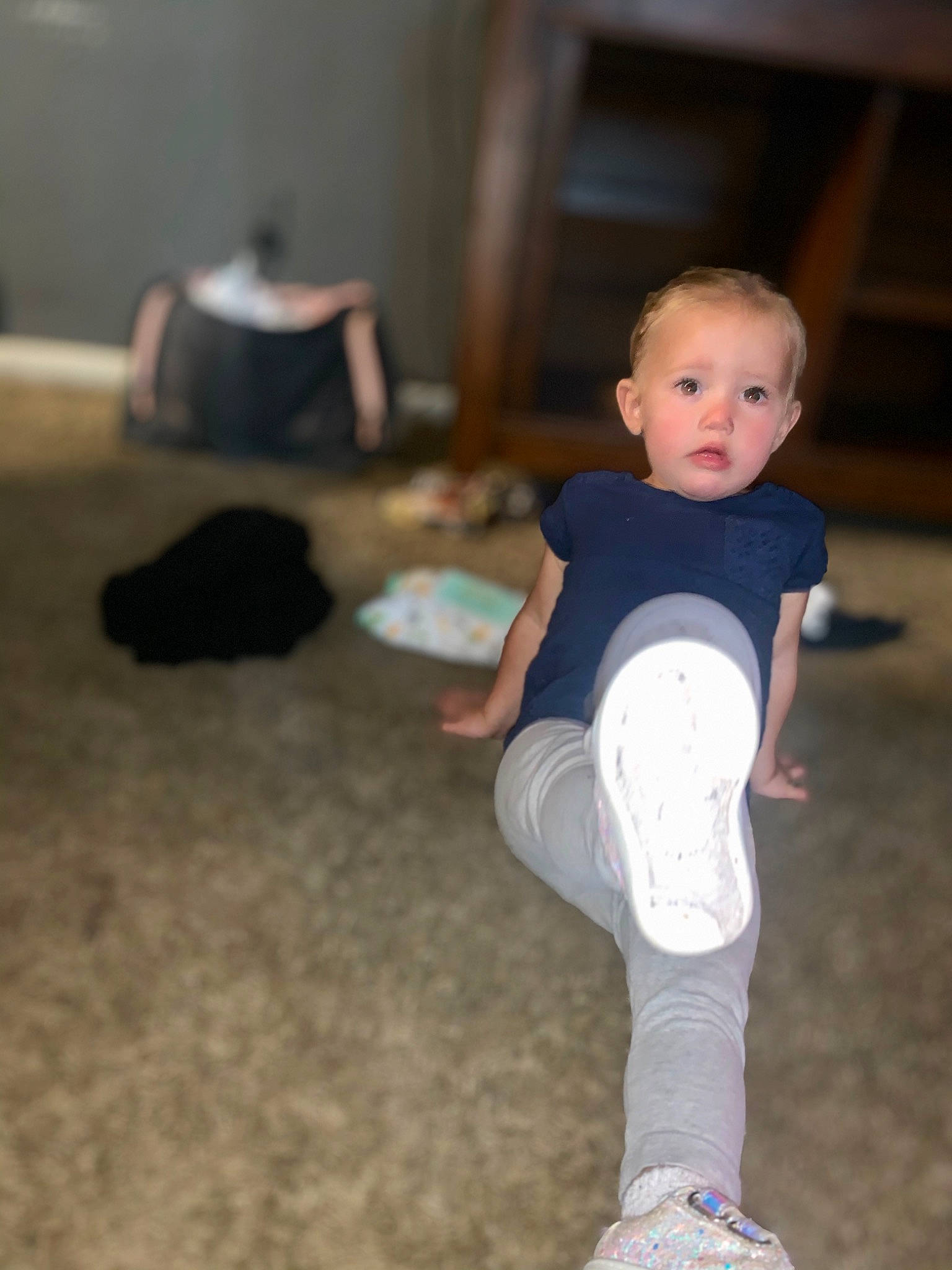 Madalynn is registered to the contest to win money with this photo: baby, cheek, child, fun, joint, knee, leg, person, play, shoulder, sitting, skin, smile, standing, toddler, vacation