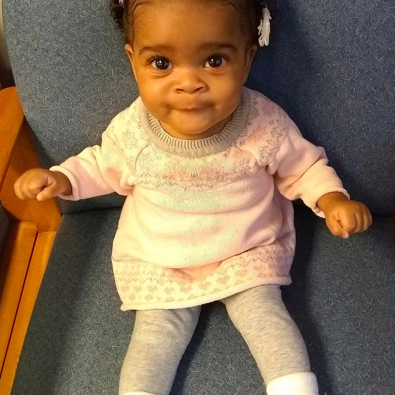 Nia is registered to the contest to win money with this photo: cheek, child, girl, infant, person, product, skin, standing, toddler