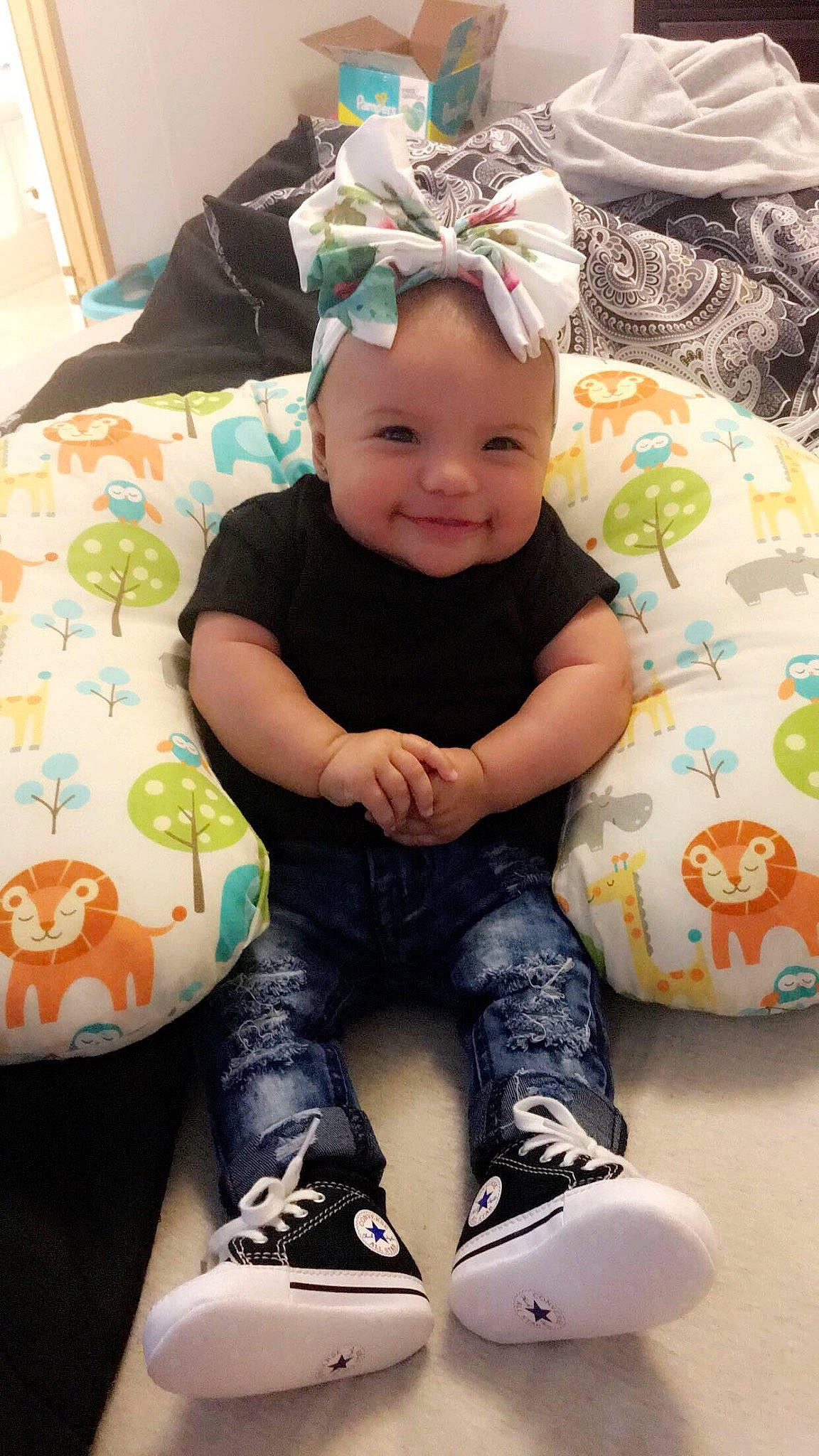 Brynnleigh joined the competition — help win amazing prizes! baby, baby_toddler_clothing, child, cool, hair_accessory, headgear, joy, person, sitting, toddler