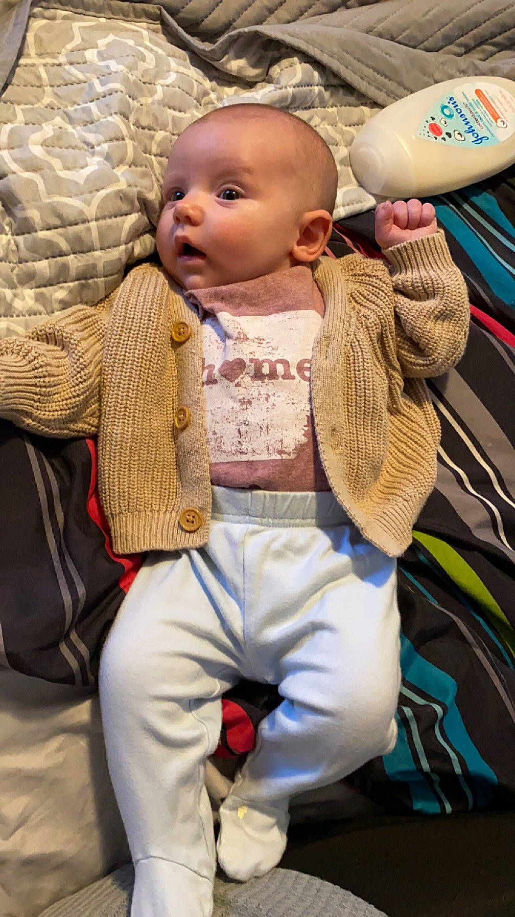 Lilyann joined the competition — help win amazing prizes! baby, baby_carriage, baby_products, baby_toddler_clothing, cheek, child, eye, face, fashion_accessory, happy, headgear, linens, pattern, people, person, personal_protective_equipment, sitting, skin, sleeve, toddler