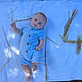baby, blanket, blue_romper, child, cute, expression, face, foot, grass, hand, infant, lying_down, nature, number_fourteen, outdoor, portrait, shadow, straw, summer, sunlight